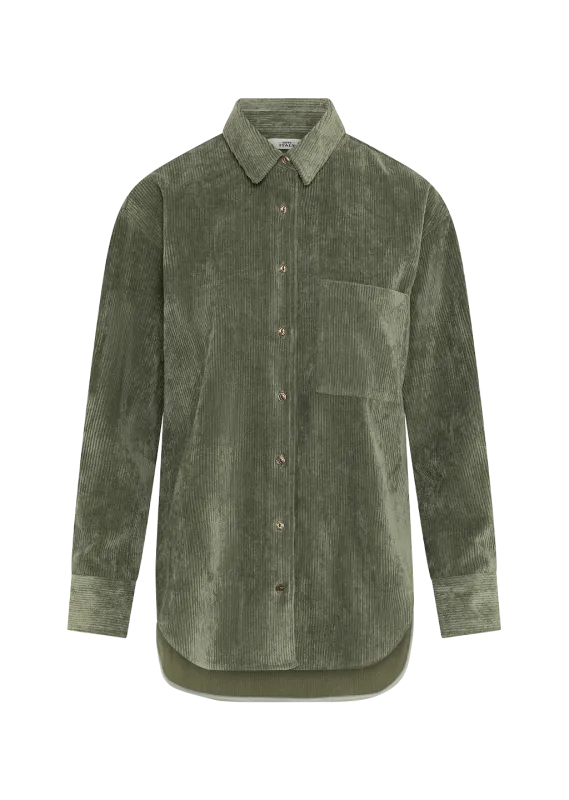 0039 ITALY BETTY Corduroy Button Down Shirt in Olive 