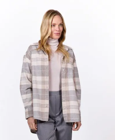 0039 ITALY BETTY Flannel Button Down Shirt in Grey/Cream 