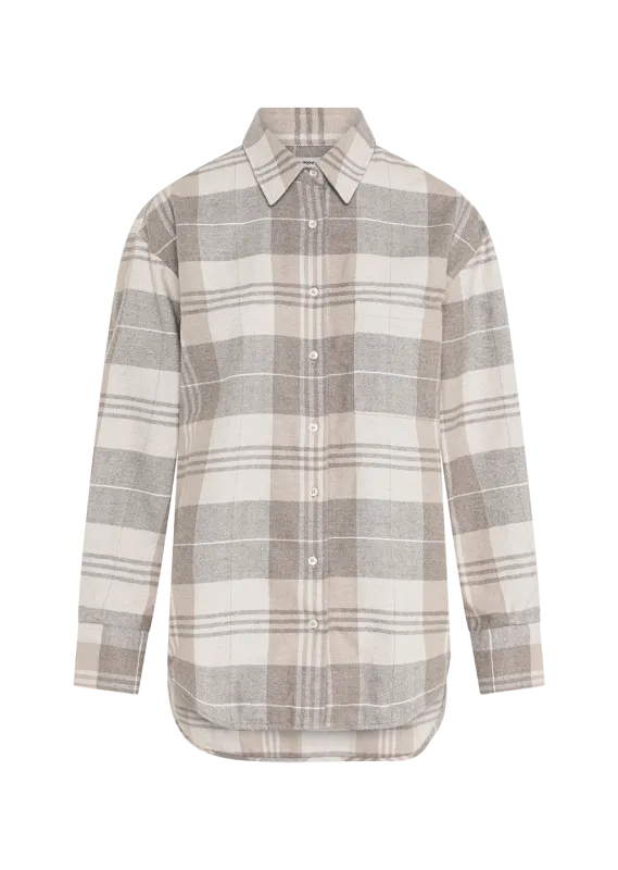 0039 ITALY BETTY Flannel Button Down Shirt in Grey/Cream 