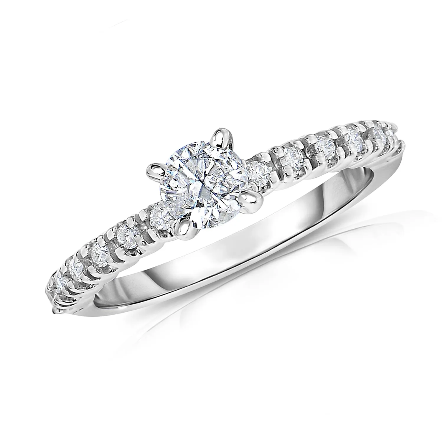 0.60 cttw Diamond Engagement Ring 14K White Gold Solitaire with Accent Design