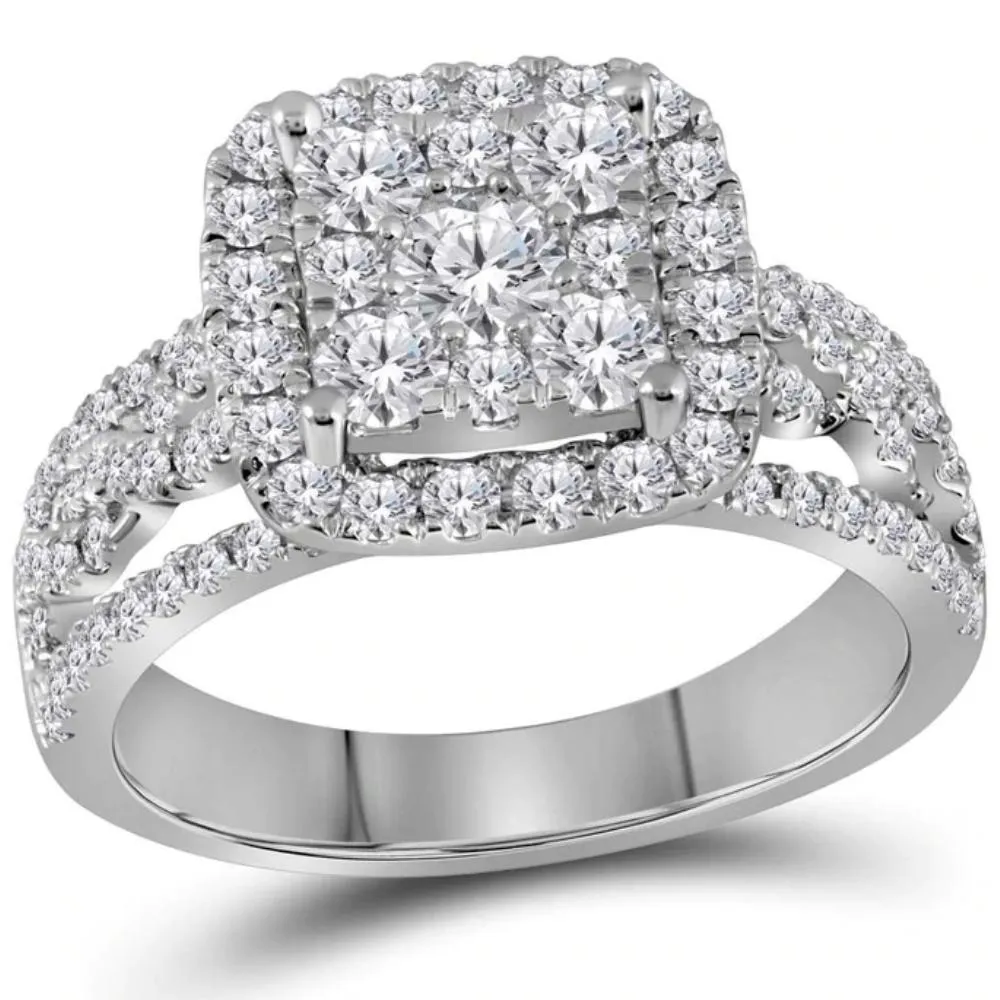 1 1/2Ct Cushion Halo Cluster Diamond Engagement Ring in White Gold