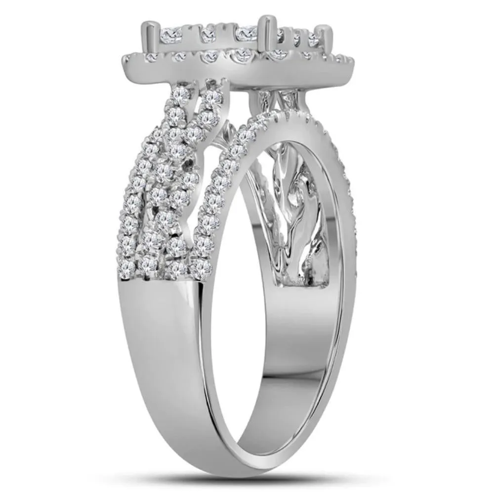 1 1/2Ct Cushion Halo Cluster Diamond Engagement Ring in White Gold