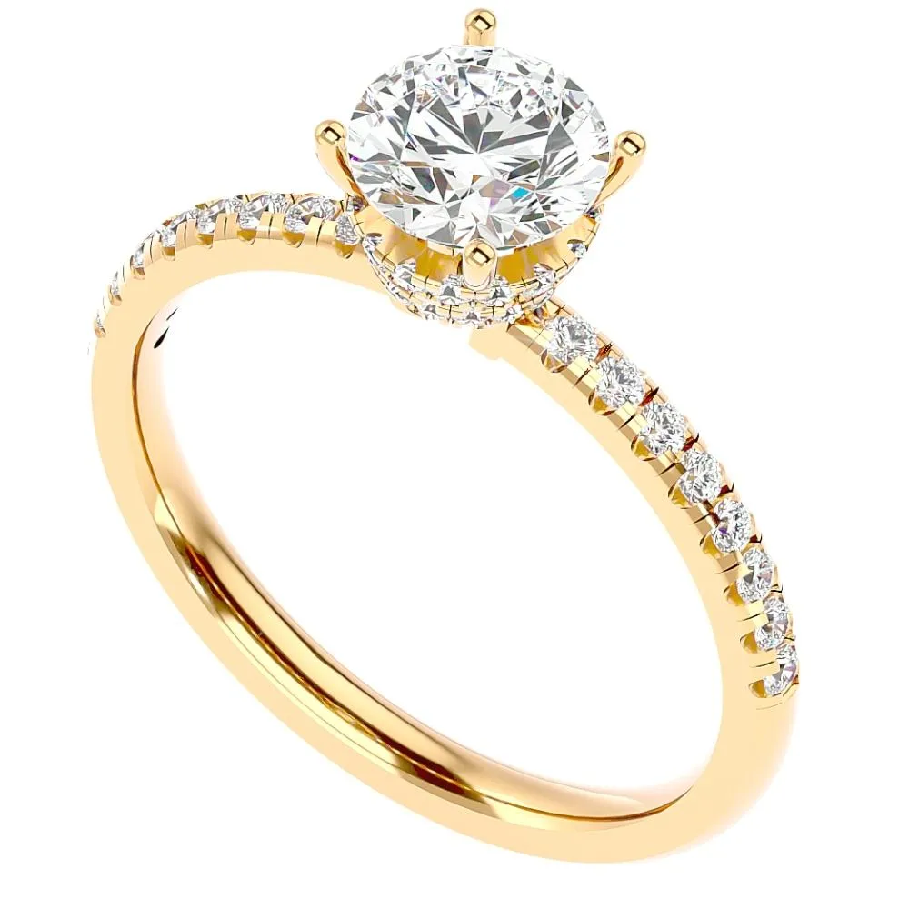 1 1/2Ct Moissanite & Diamond Side Halo Engagement Ring White Yellow Rose Gold