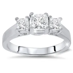 1 1/4ct Three Stone Diamond Ring 14K White Gold