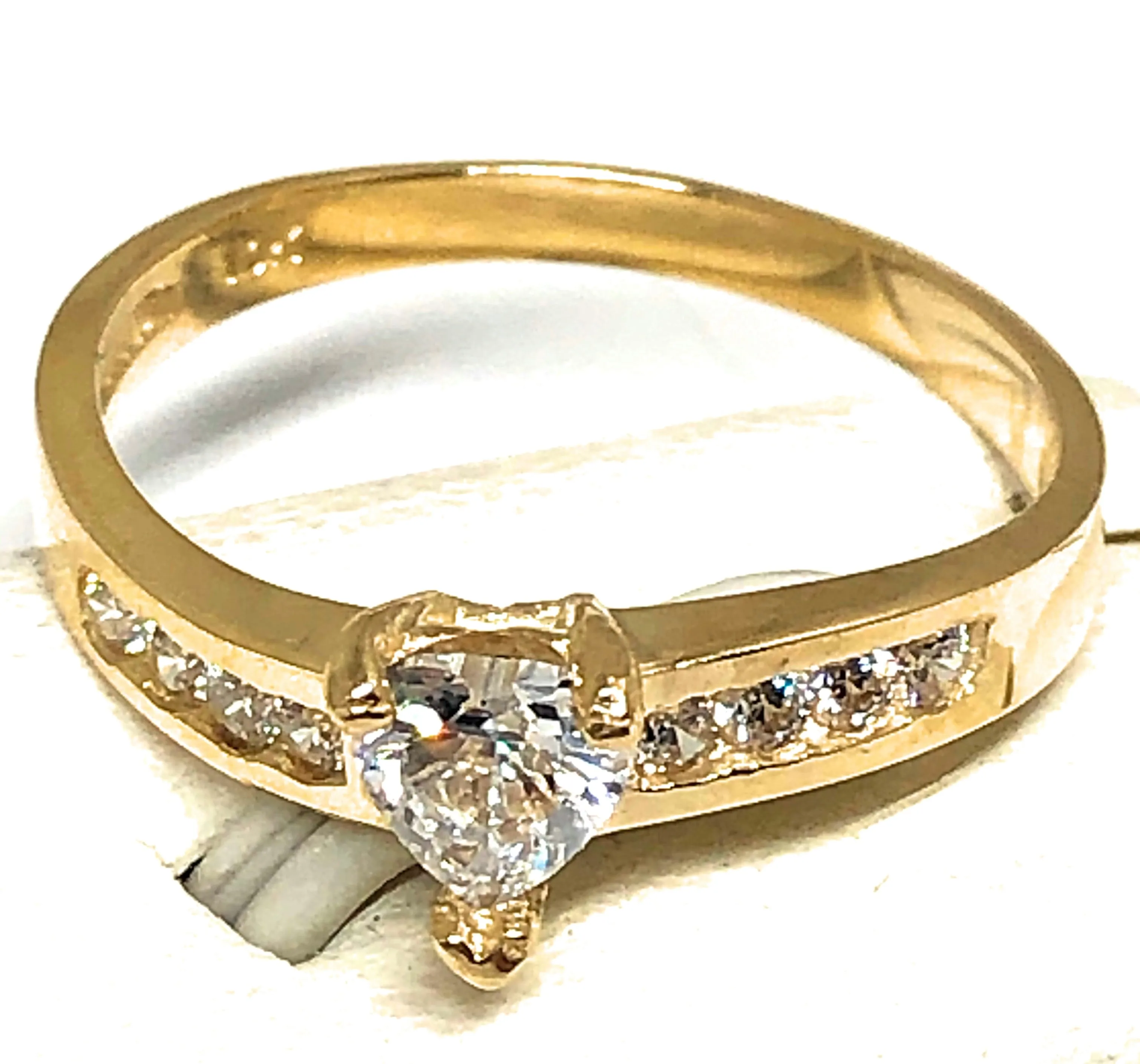 10k Solid Gold Yellow Gold Heart White CZ Ring