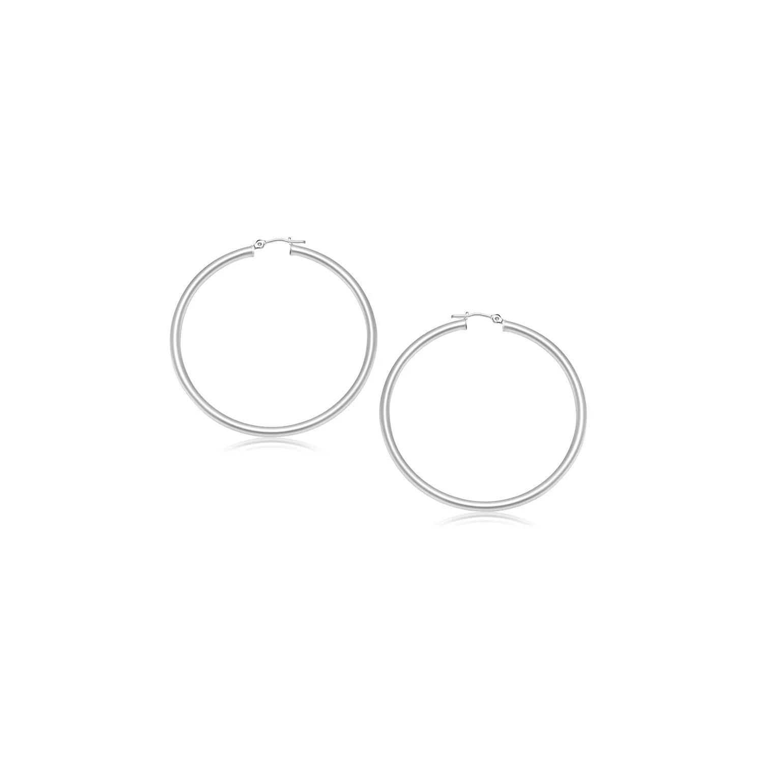 14k White Gold Polished Hoop Earrings (15 mm)-rx67903