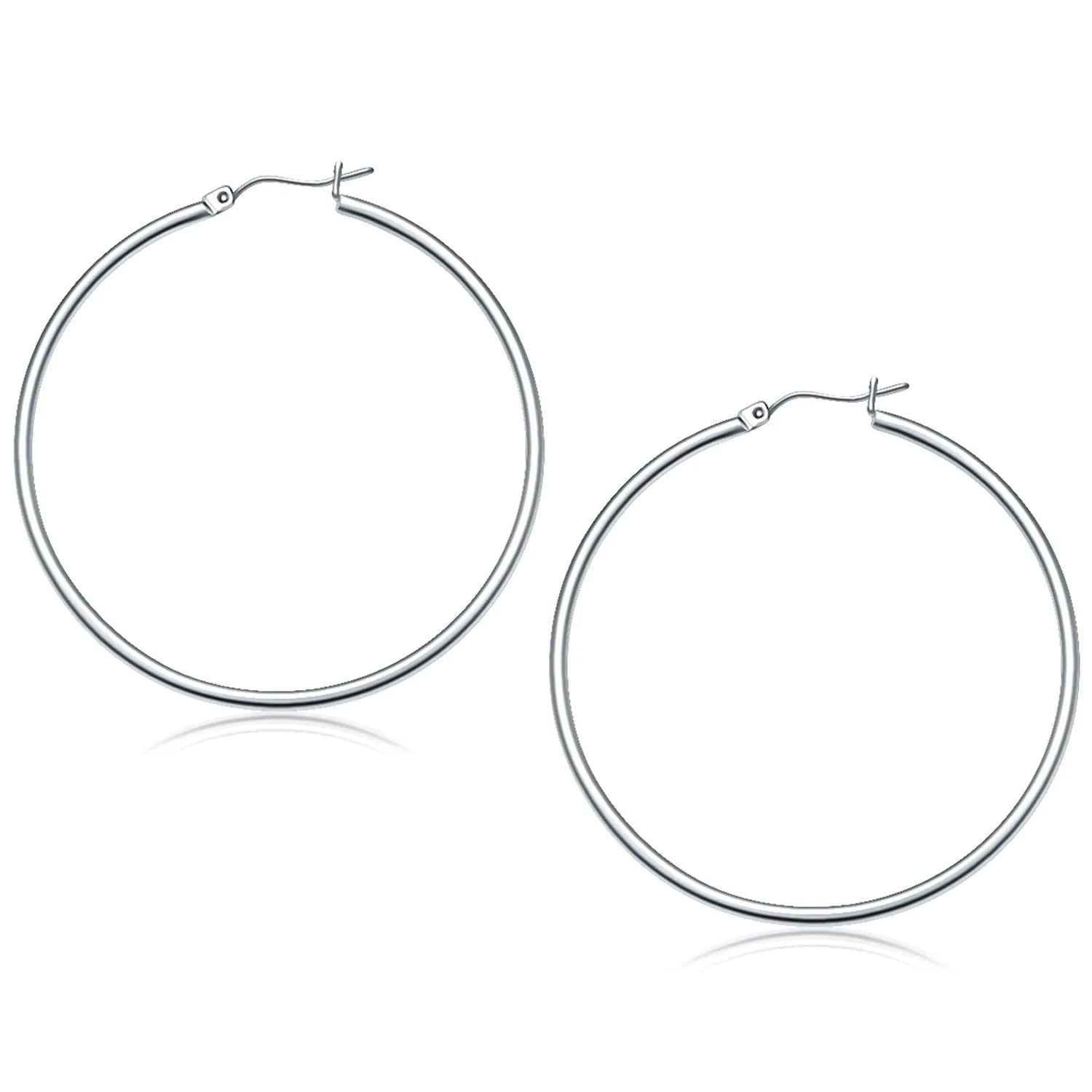 14k White Gold Polished Hoop Earrings (50 mm)-rx25318