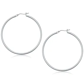 14k White Gold Polished Hoop Earrings (50 mm)-rx25318