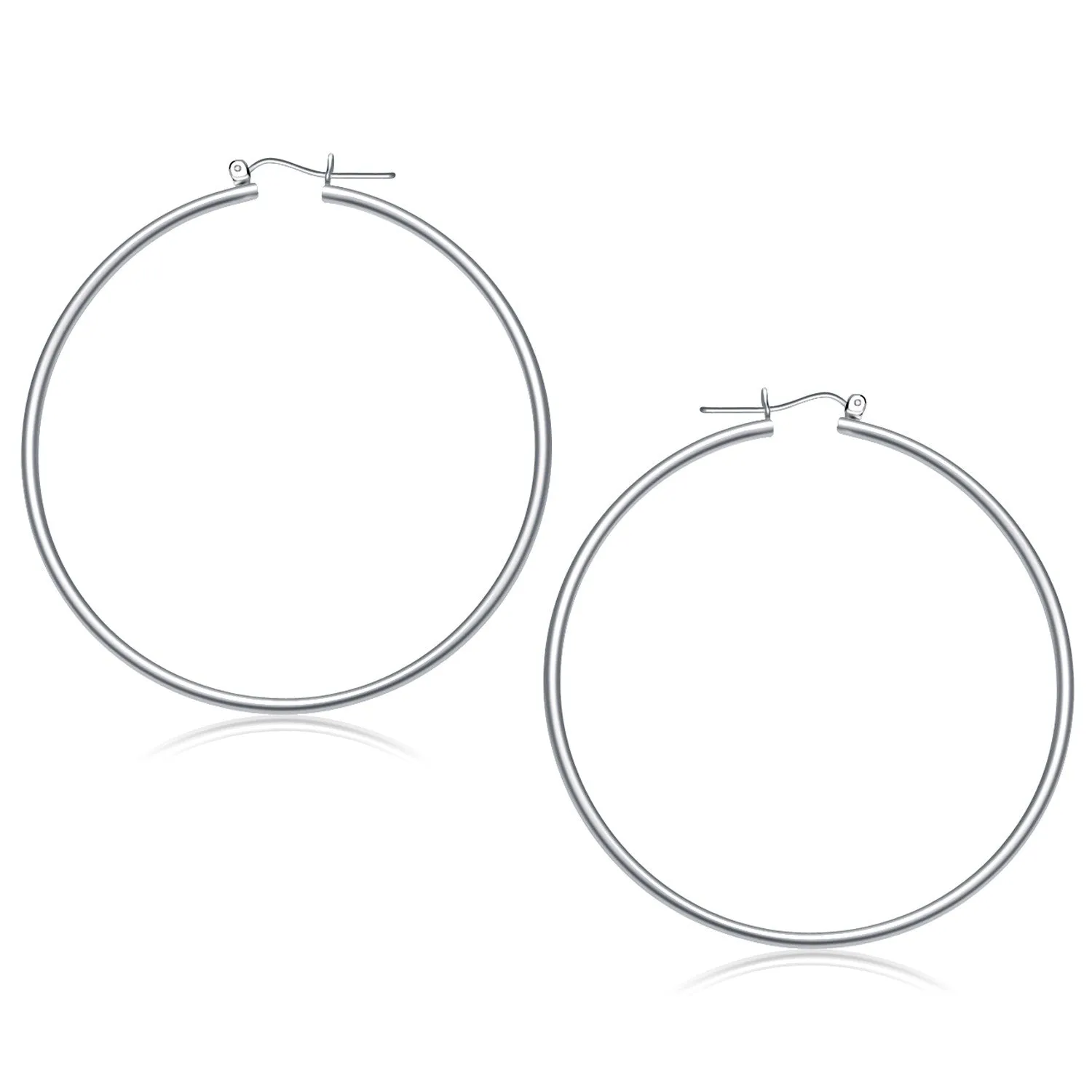 14k White Gold Polished Hoop Earrings (60 mm)-rx20648