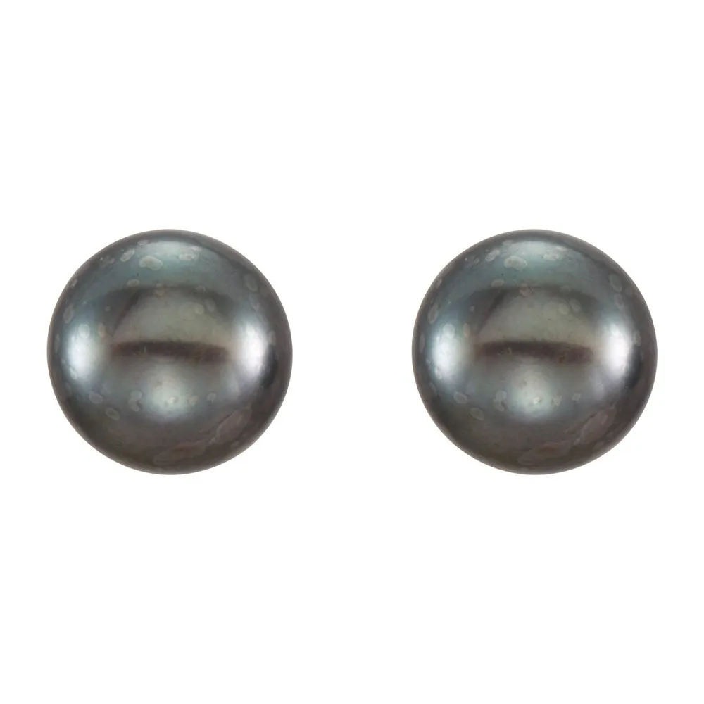 14K Yellow Gold Black Freshwater Cultured Pearl Stud Earrings