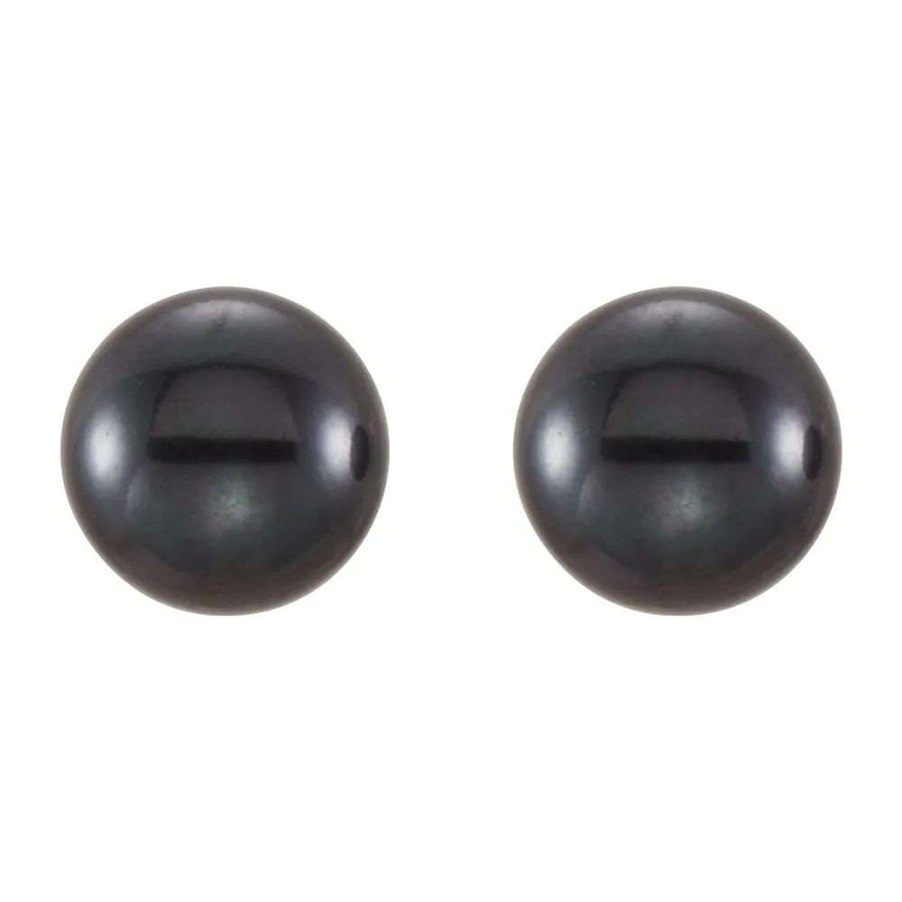 14K Yellow Gold Black Freshwater Cultured Pearl Stud Earrings