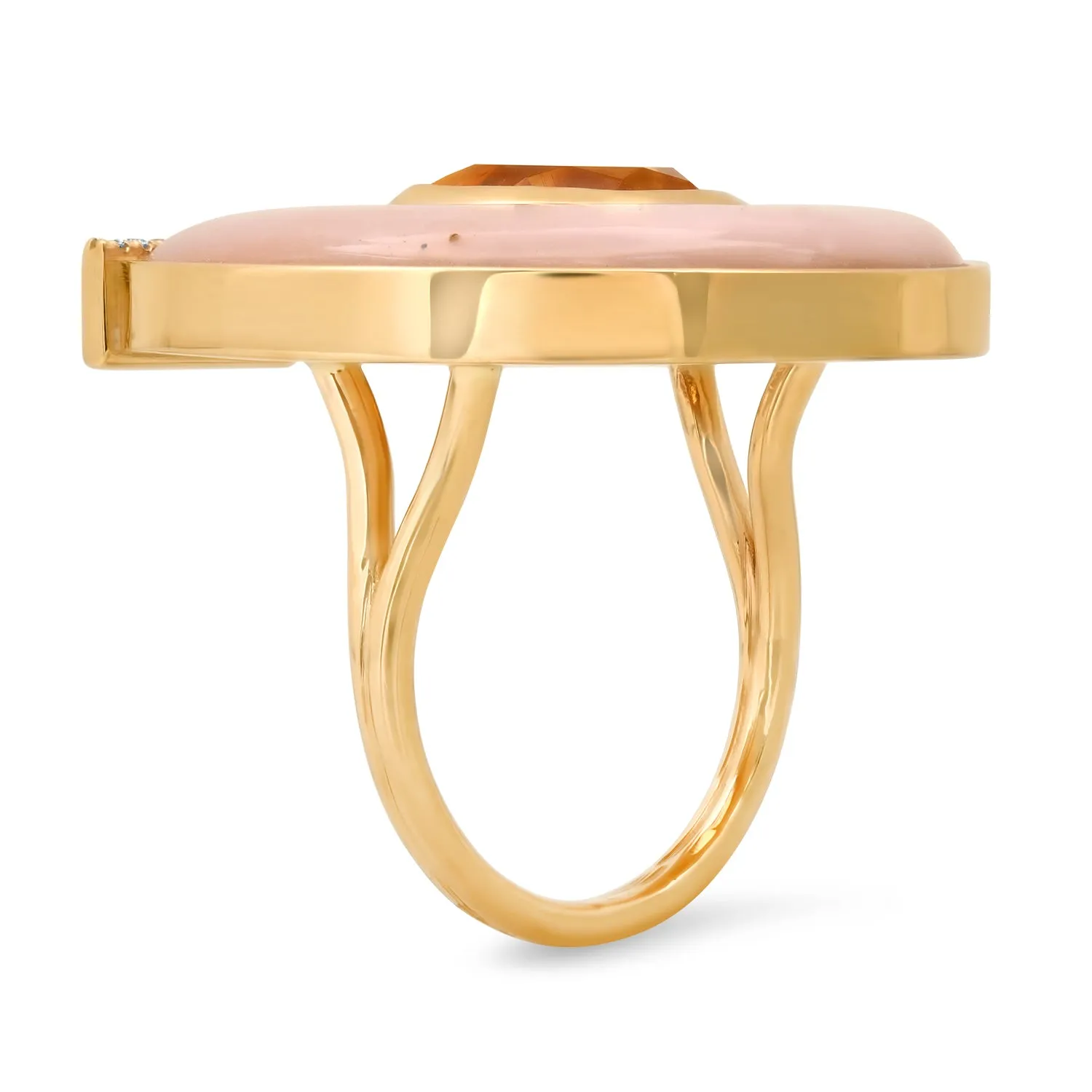 14K YG Jumbo Citrine, Pink Opal and Diamond Horseshoe Ring