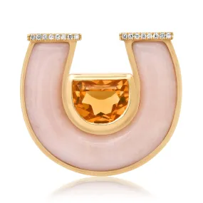 14K YG Jumbo Citrine, Pink Opal and Diamond Horseshoe Ring