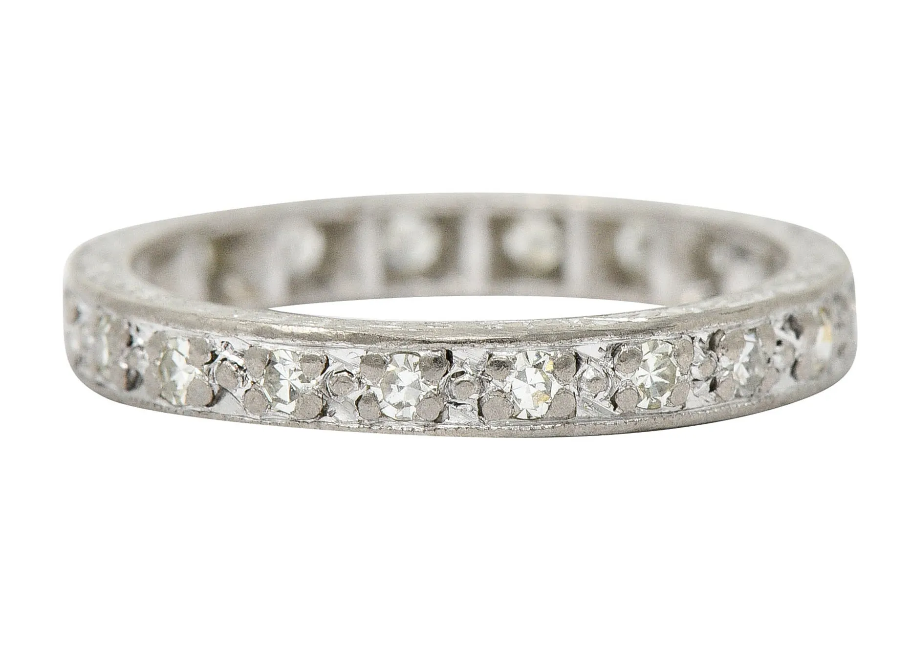 1930's Art Deco 0.45 CTW Single Cut Diamond 18 Karat White Gold Eternity Band Ring