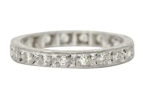 1930's Art Deco 0.45 CTW Single Cut Diamond 18 Karat White Gold Eternity Band Ring