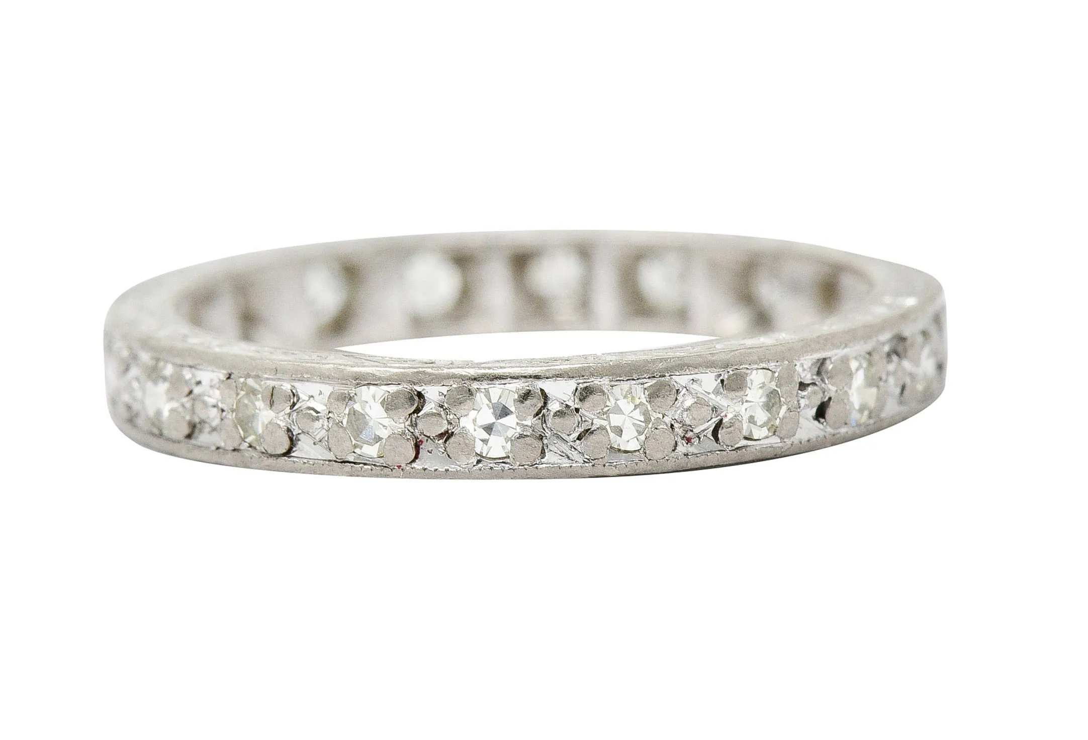 1930's Art Deco 0.45 CTW Single Cut Diamond 18 Karat White Gold Eternity Band Ring