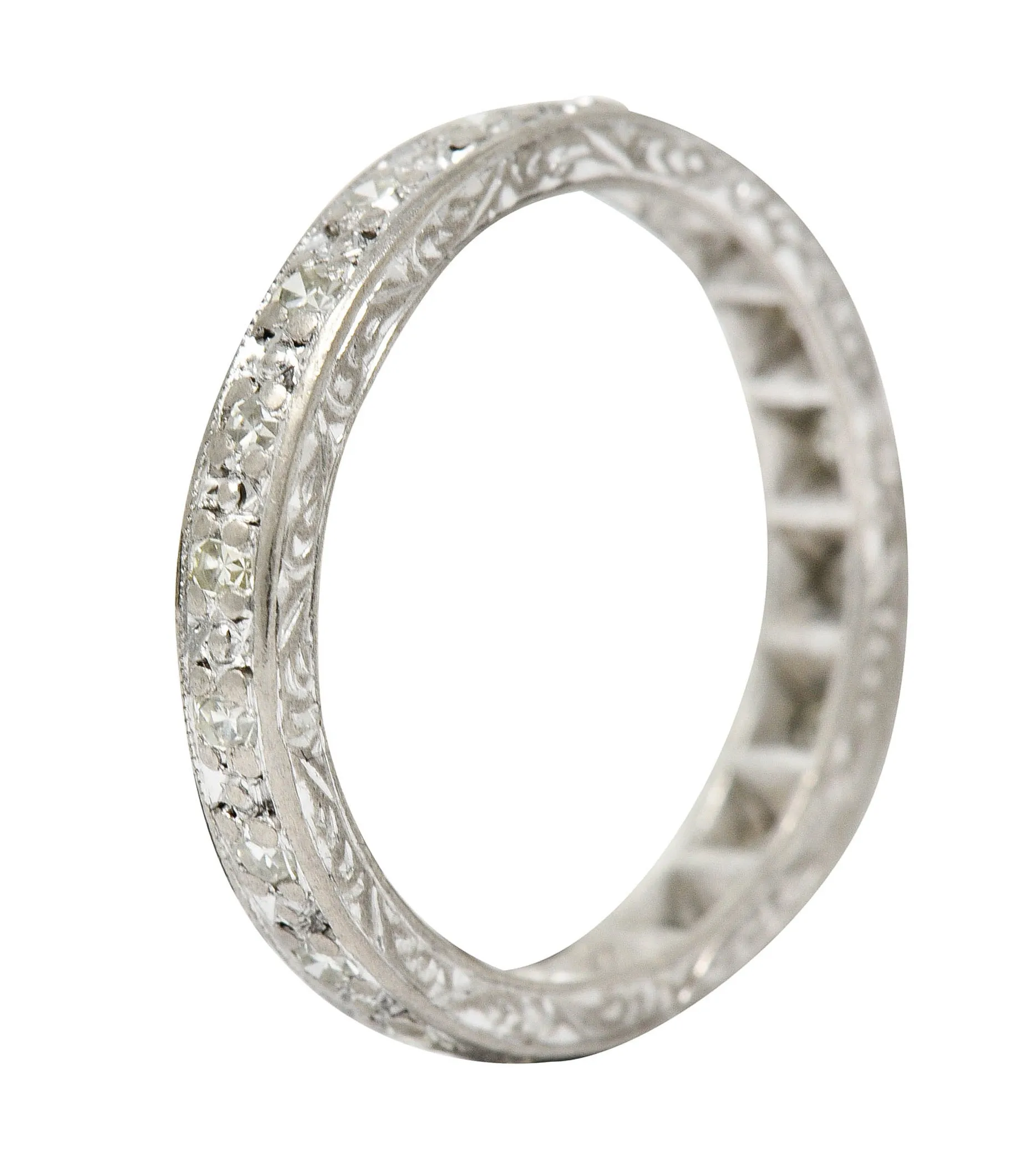 1930's Art Deco 0.45 CTW Single Cut Diamond 18 Karat White Gold Eternity Band Ring