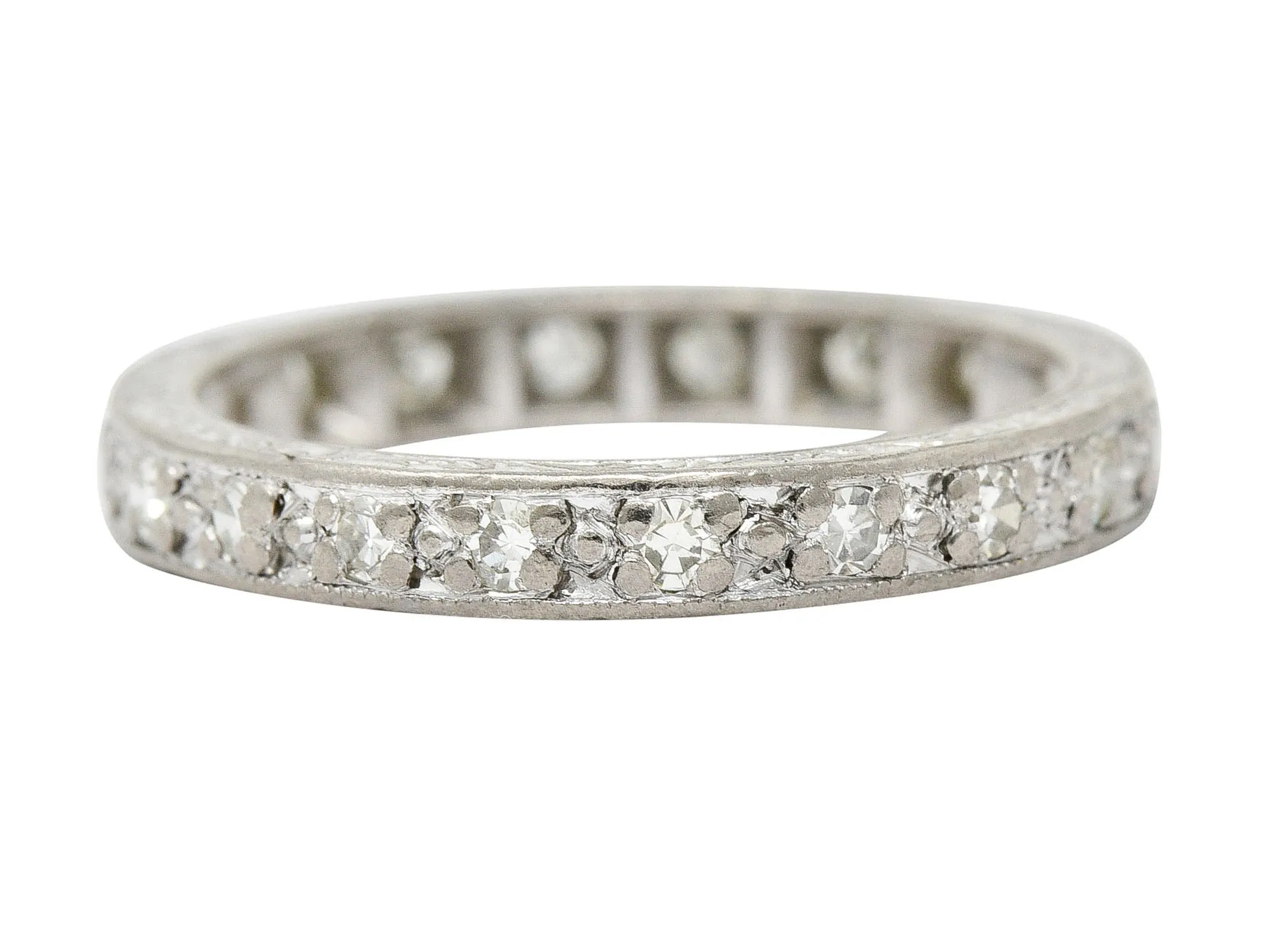 1930's Art Deco 0.45 CTW Single Cut Diamond 18 Karat White Gold Eternity Band Ring