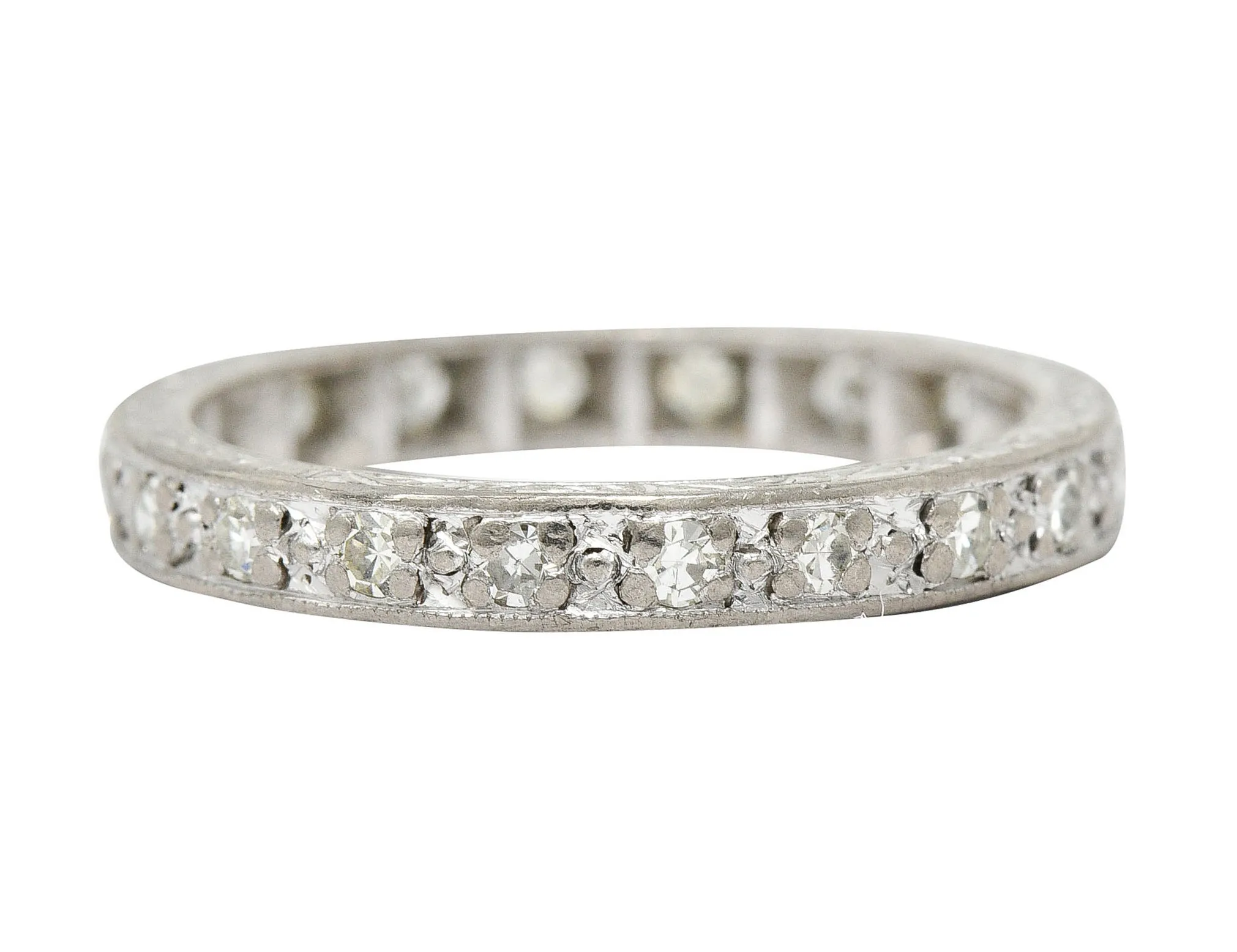 1930's Art Deco 0.45 CTW Single Cut Diamond 18 Karat White Gold Eternity Band Ring