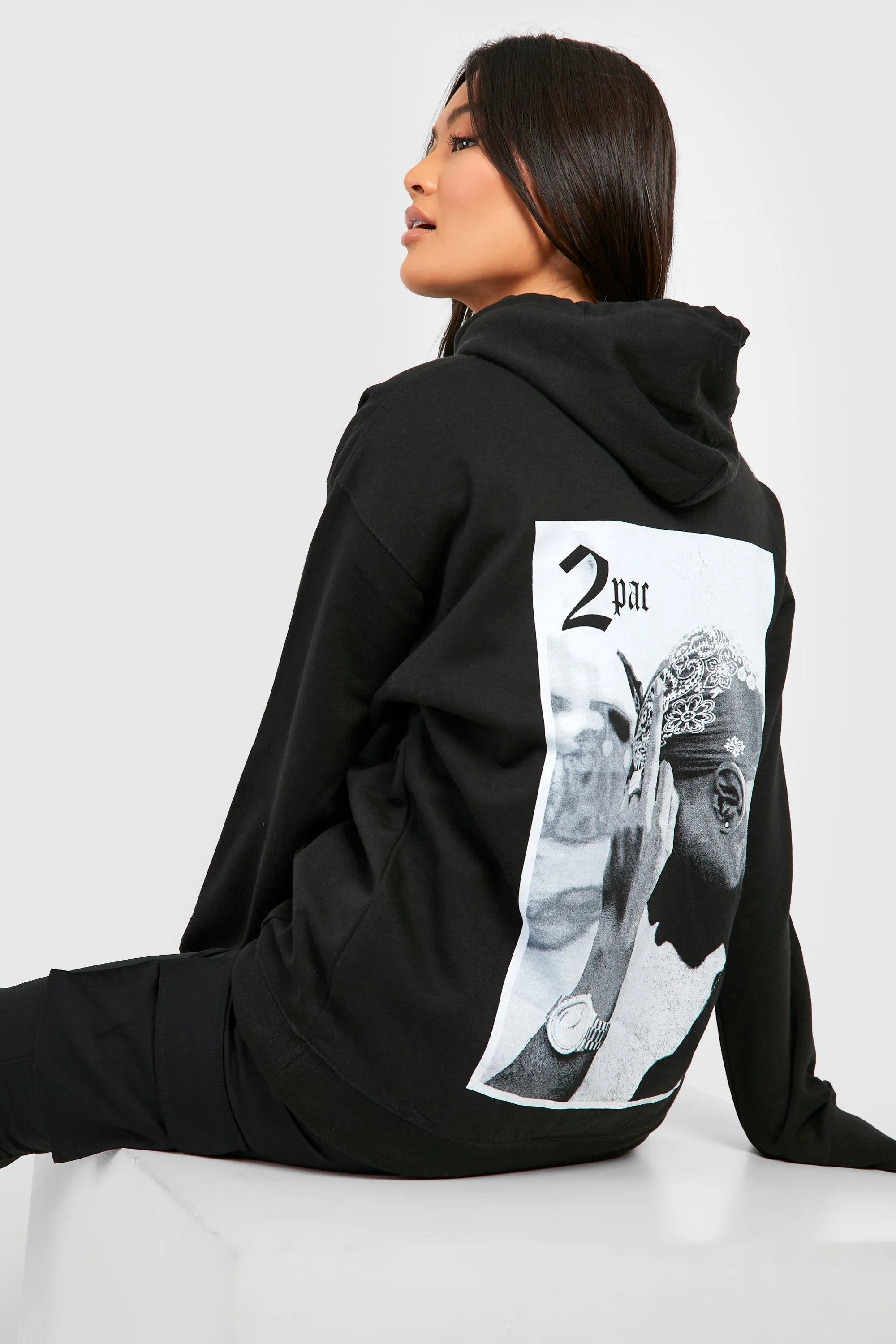 2 Pac License Back Print Oversized Hoodie