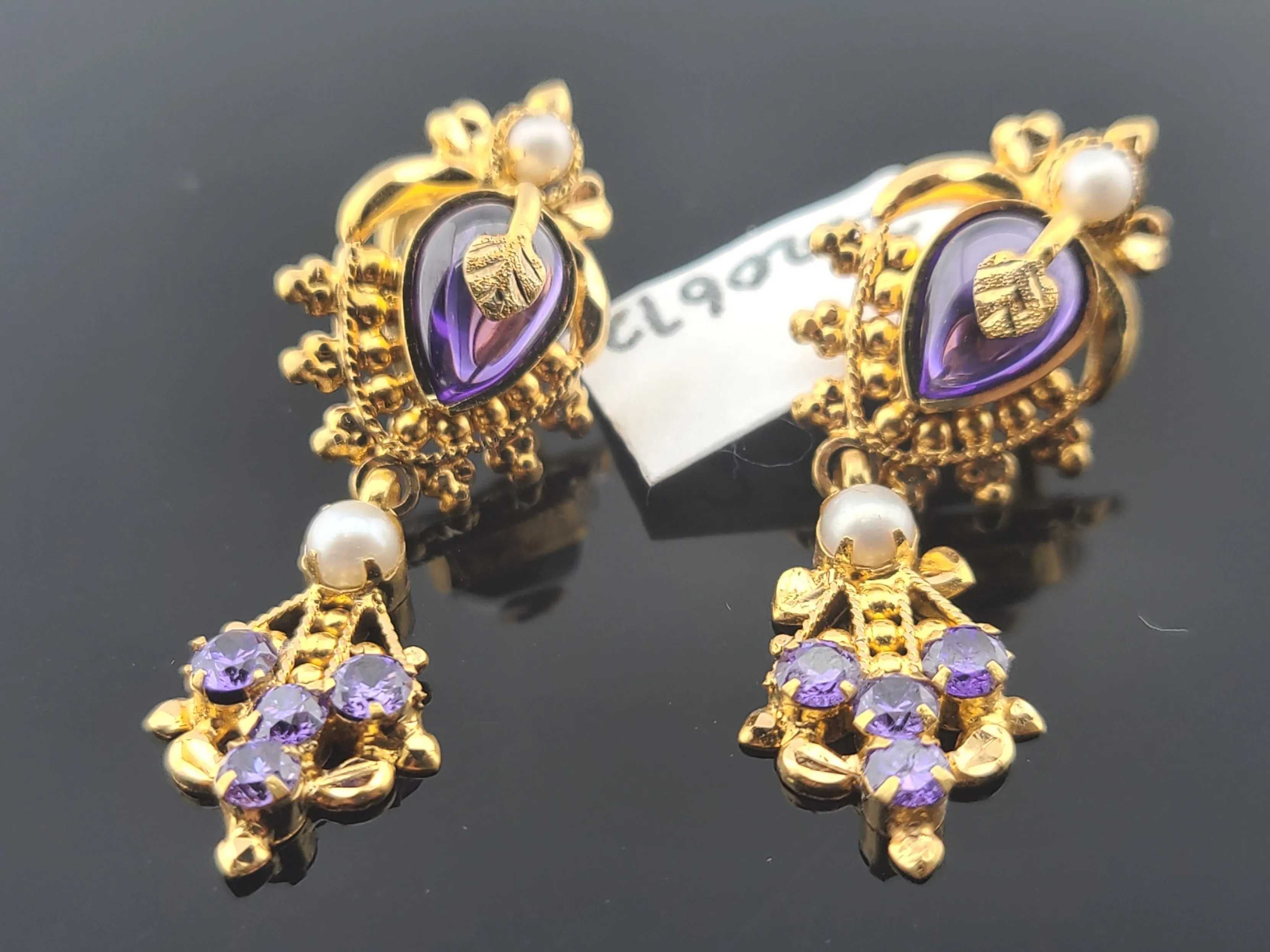 22K Solid Gold Purple Zircon Earrings E2220672