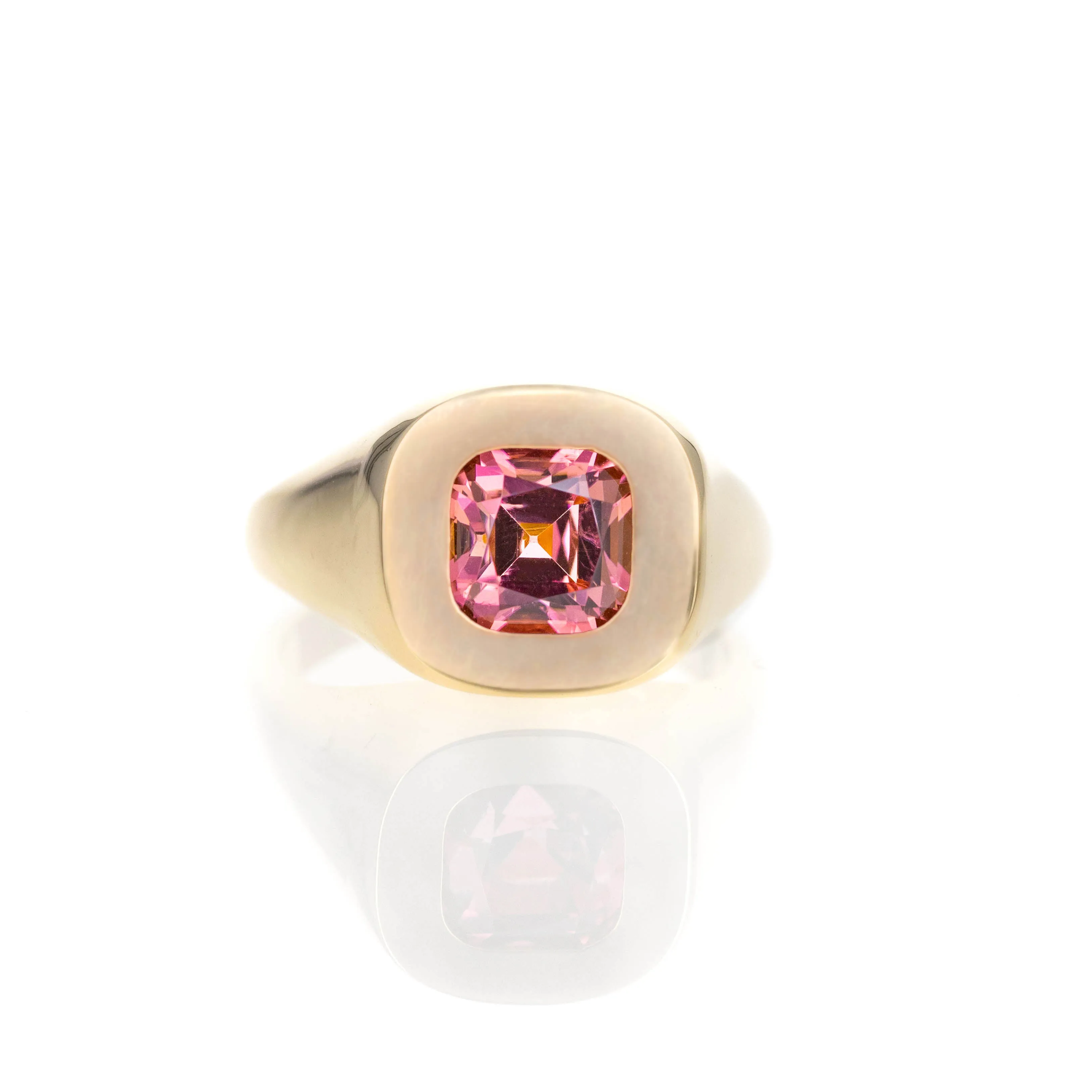 2.66 Carat Cushion Paradise Pink Tourmaline Signet Ring