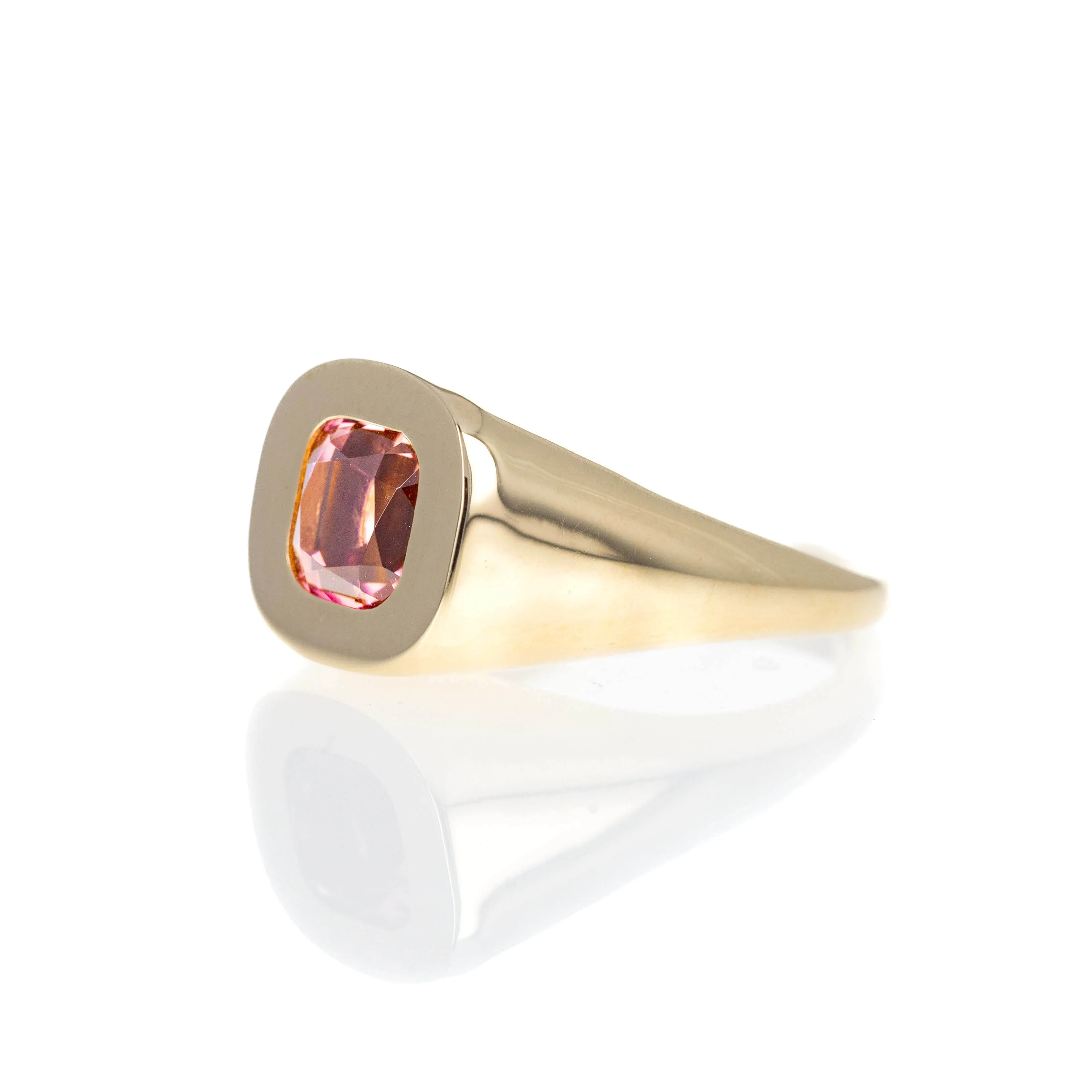 2.66 Carat Cushion Paradise Pink Tourmaline Signet Ring