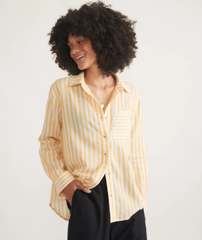 Abbey Linen Button Down - Golden Yellow Stripe