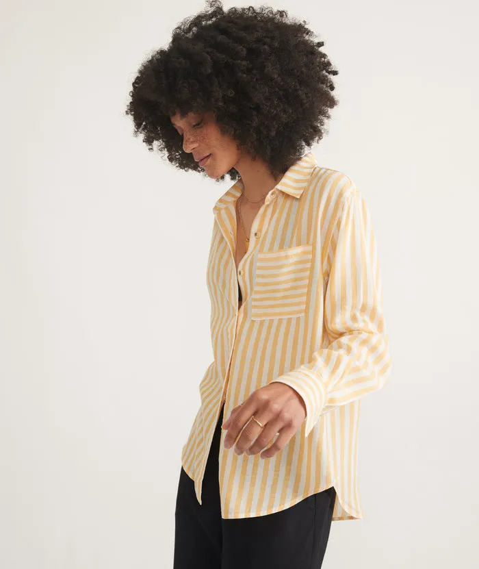 Abbey Linen Button Down - Golden Yellow Stripe