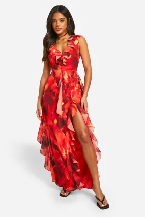 Abstract Floral  Ruffle Maxi Dress