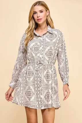 Abstract Printed Button Down Dress