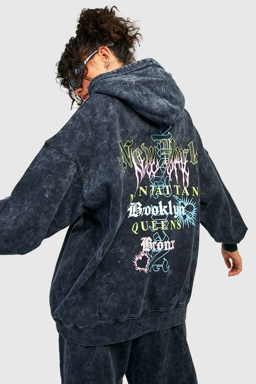 Acid Wash Back Print Oversized Hoodie