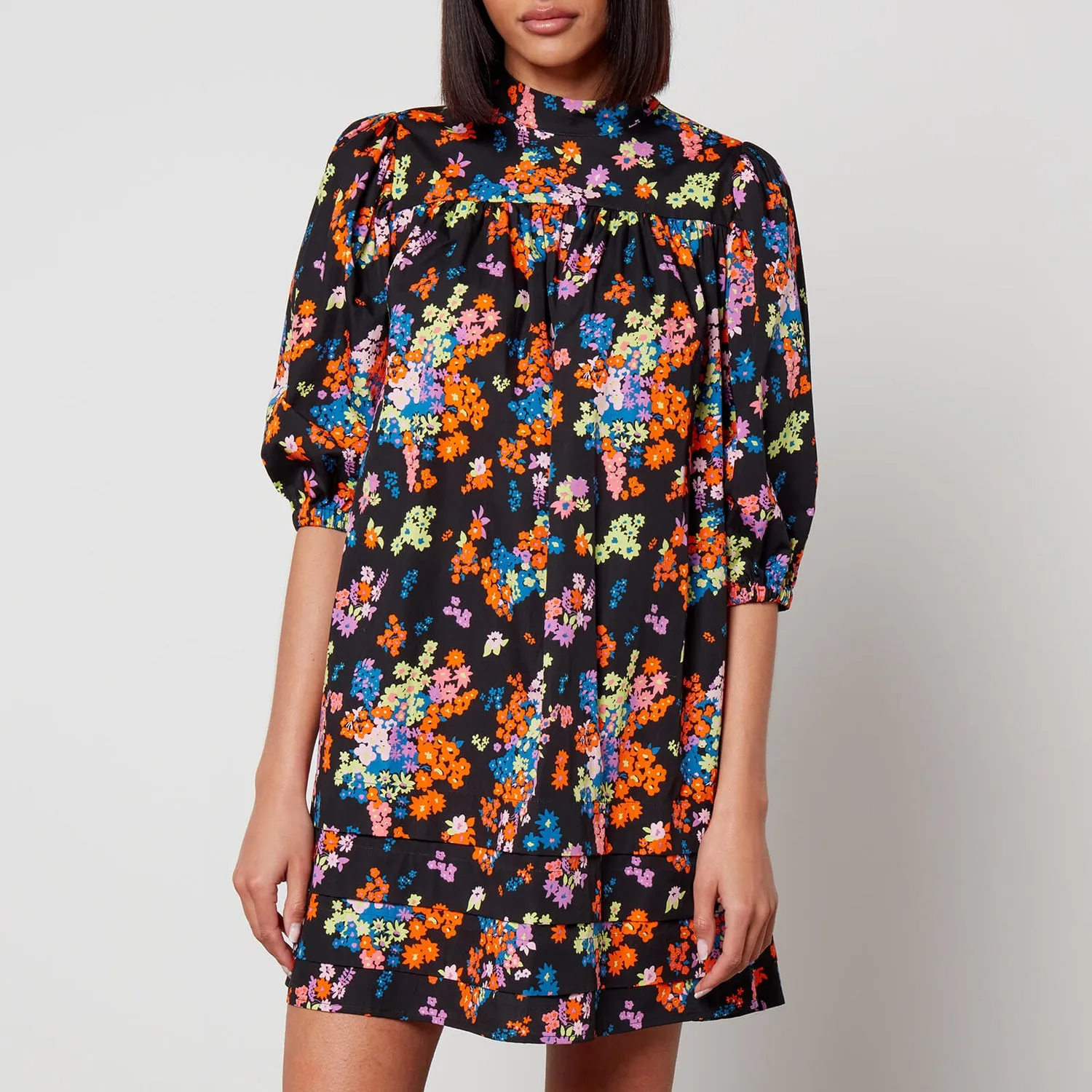 Aligne Glossy Floral-Print Cotton Mini Dress