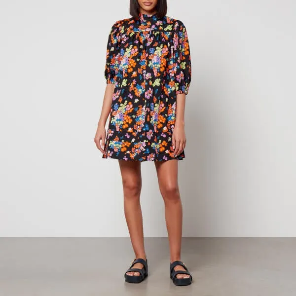 Aligne Glossy Floral-Print Cotton Mini Dress