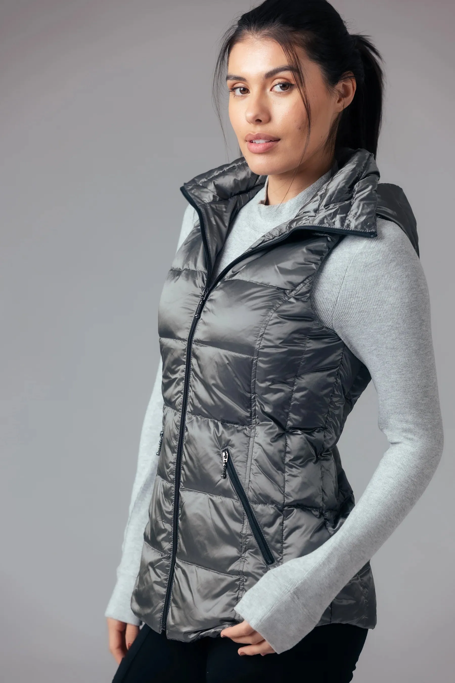 Anorak Short Metallic Down Vest - Sterling