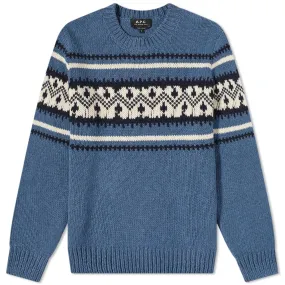 A.P.C. Franz Fair Isle Crew KnitSky Blue Melange