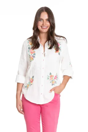 APNY Floral Embroidered Button Down Shirt-Citrus