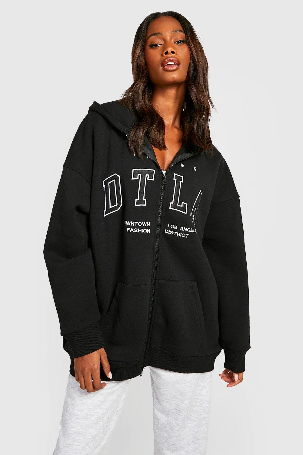 Applique Slogan Double Dip Through Hoodie