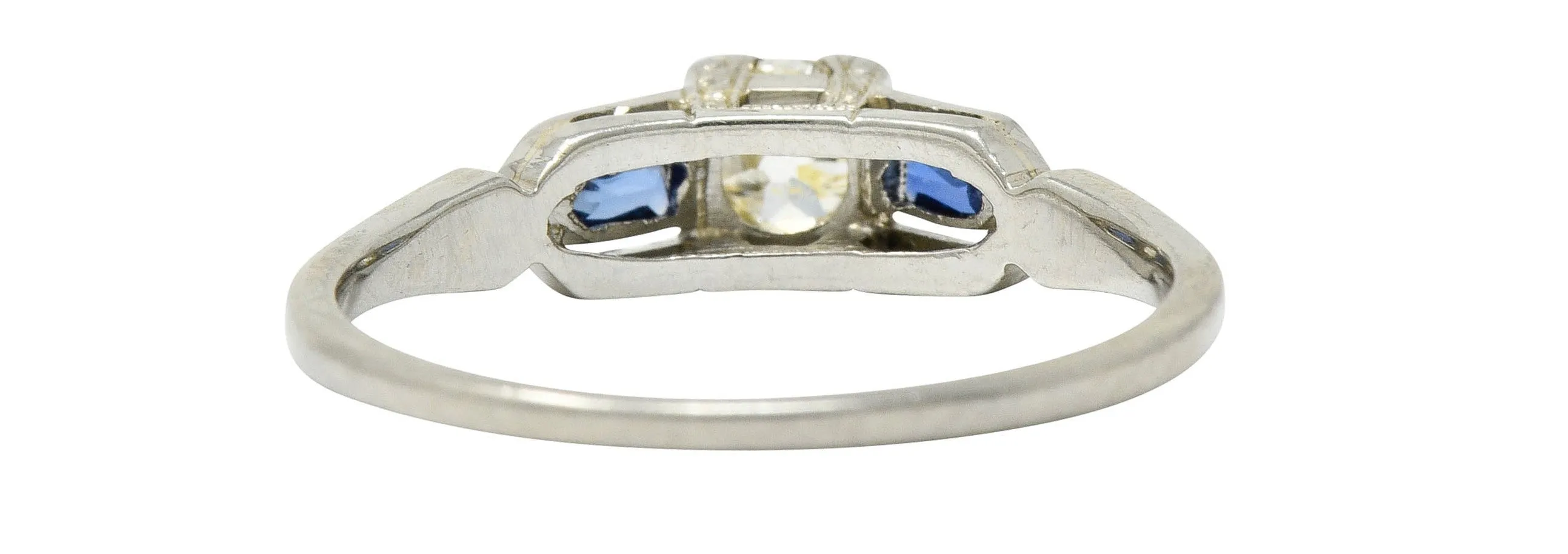 Art Deco Diamond Sapphire 18 Karat White Gold Engagement Ring