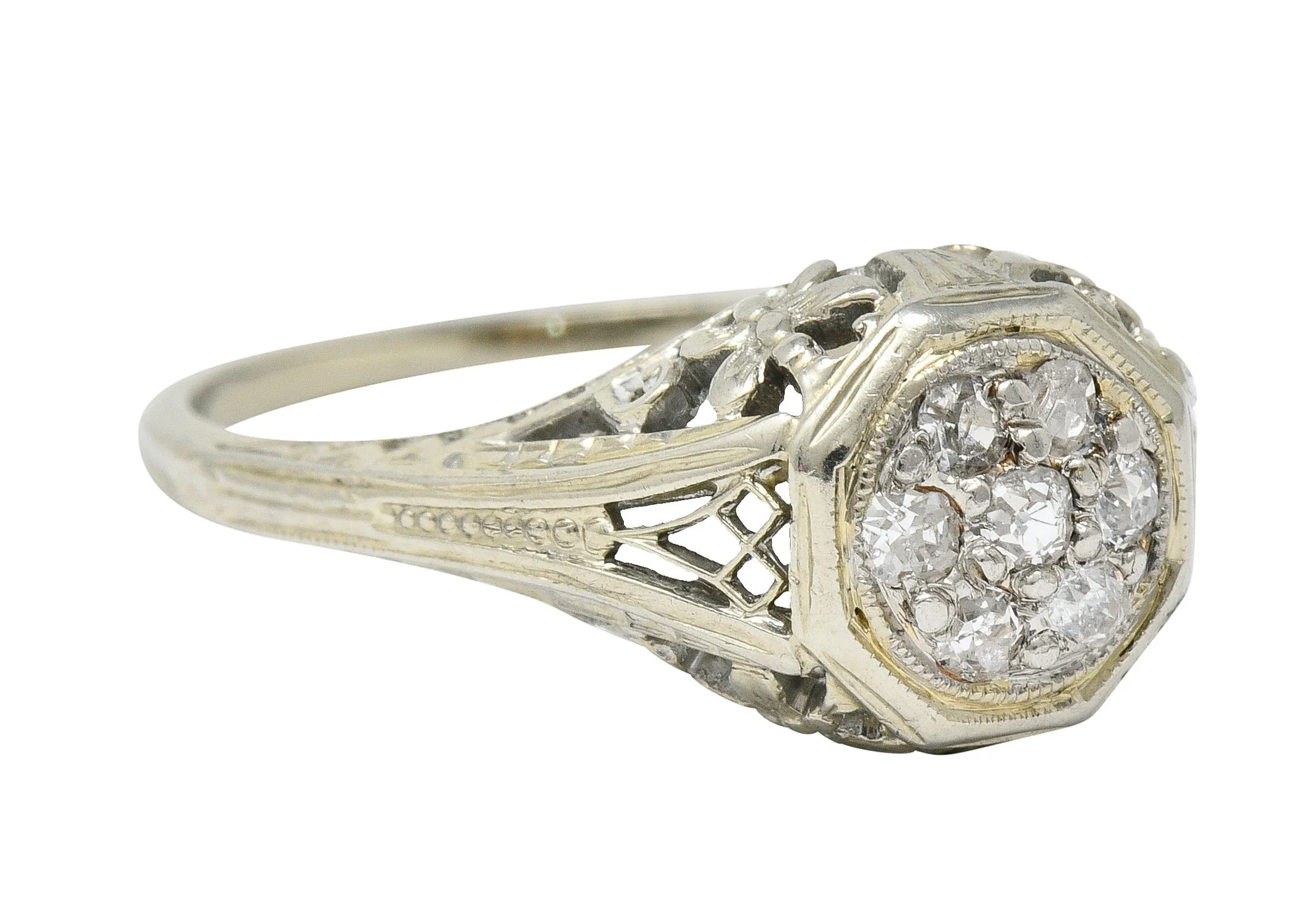 Art Deco Pave Diamond 18 Karat White Gold Butterfly Engagement Ring