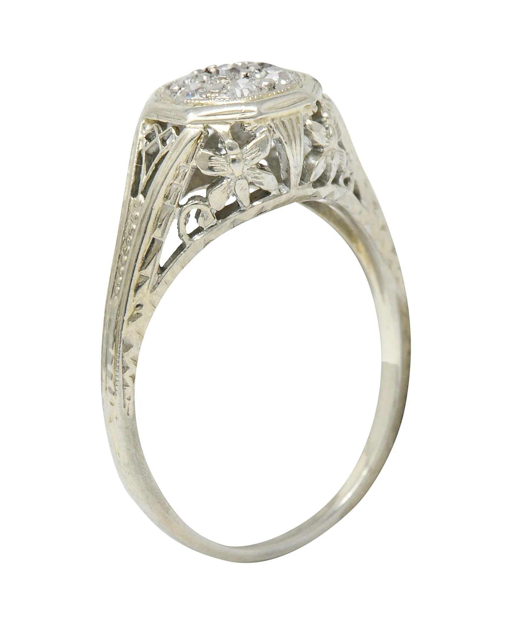 Art Deco Pave Diamond 18 Karat White Gold Butterfly Engagement Ring