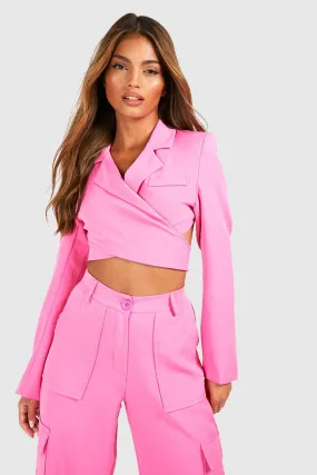 Backless Wrap Waist Cropped Blazer