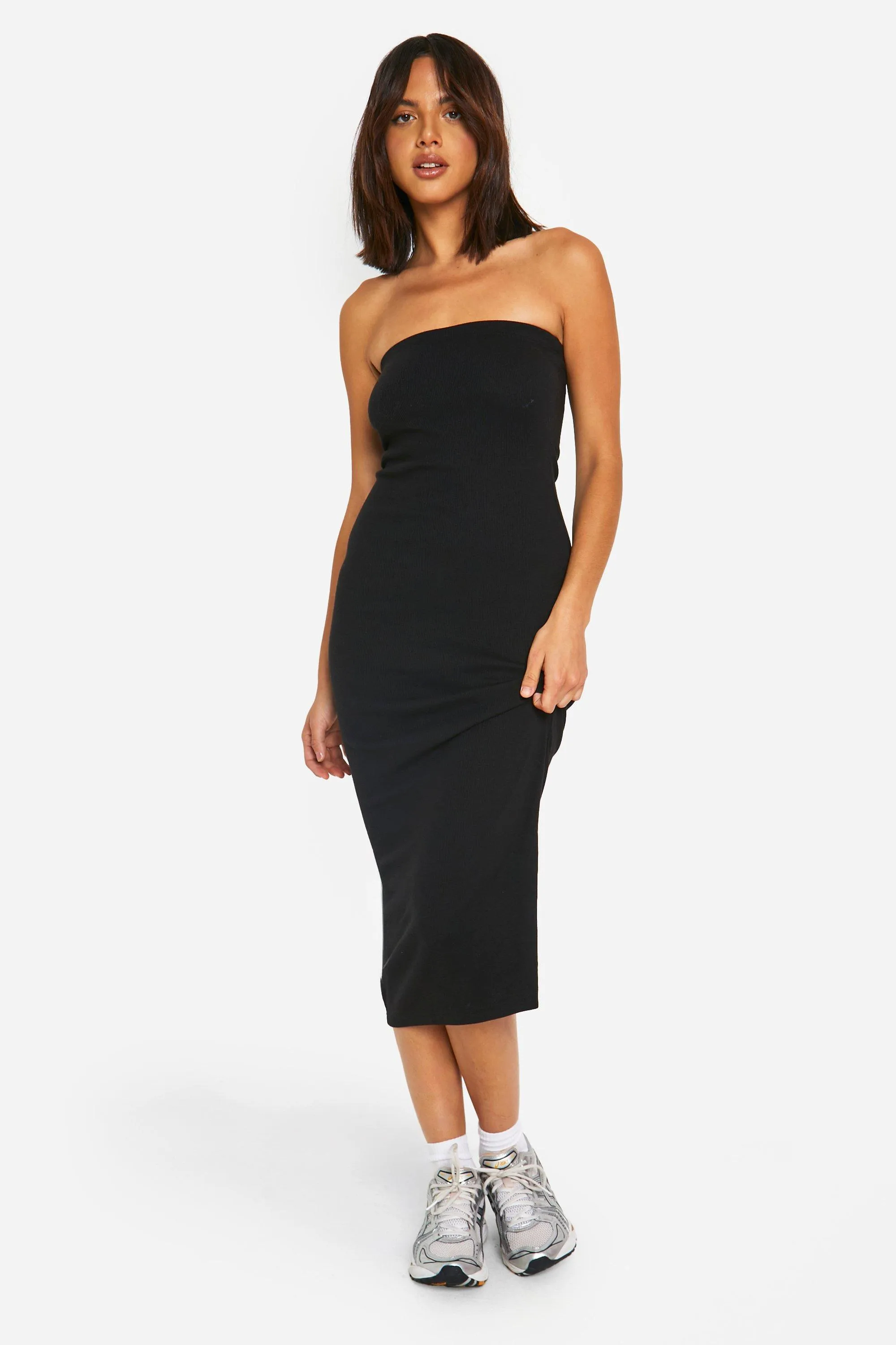 Basic Rib Bandeau Midi Dress