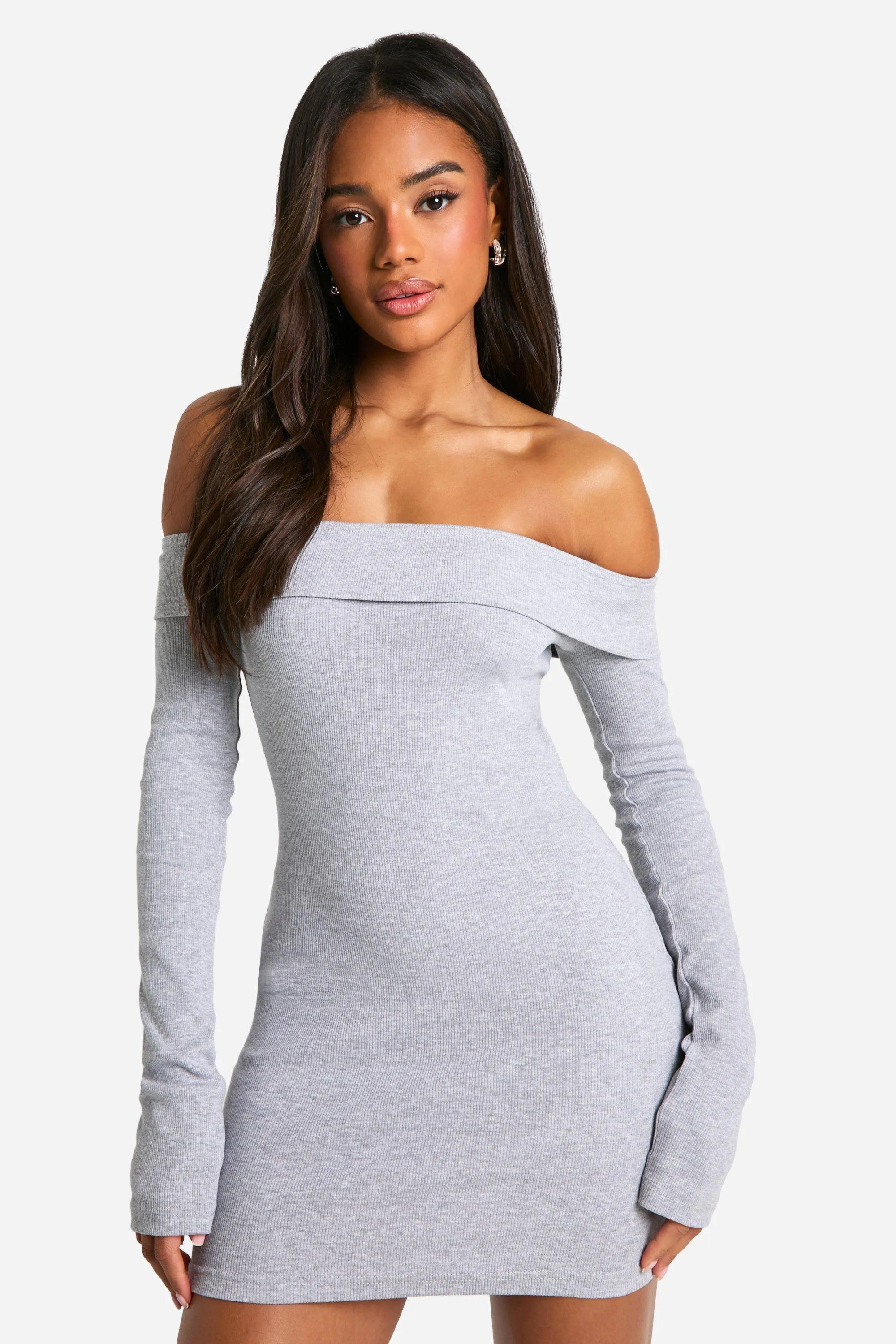 Basic Rib Off The Shoulder Mini Dress