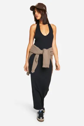 Basic Rib  Plunge Hlater Maxi Dress