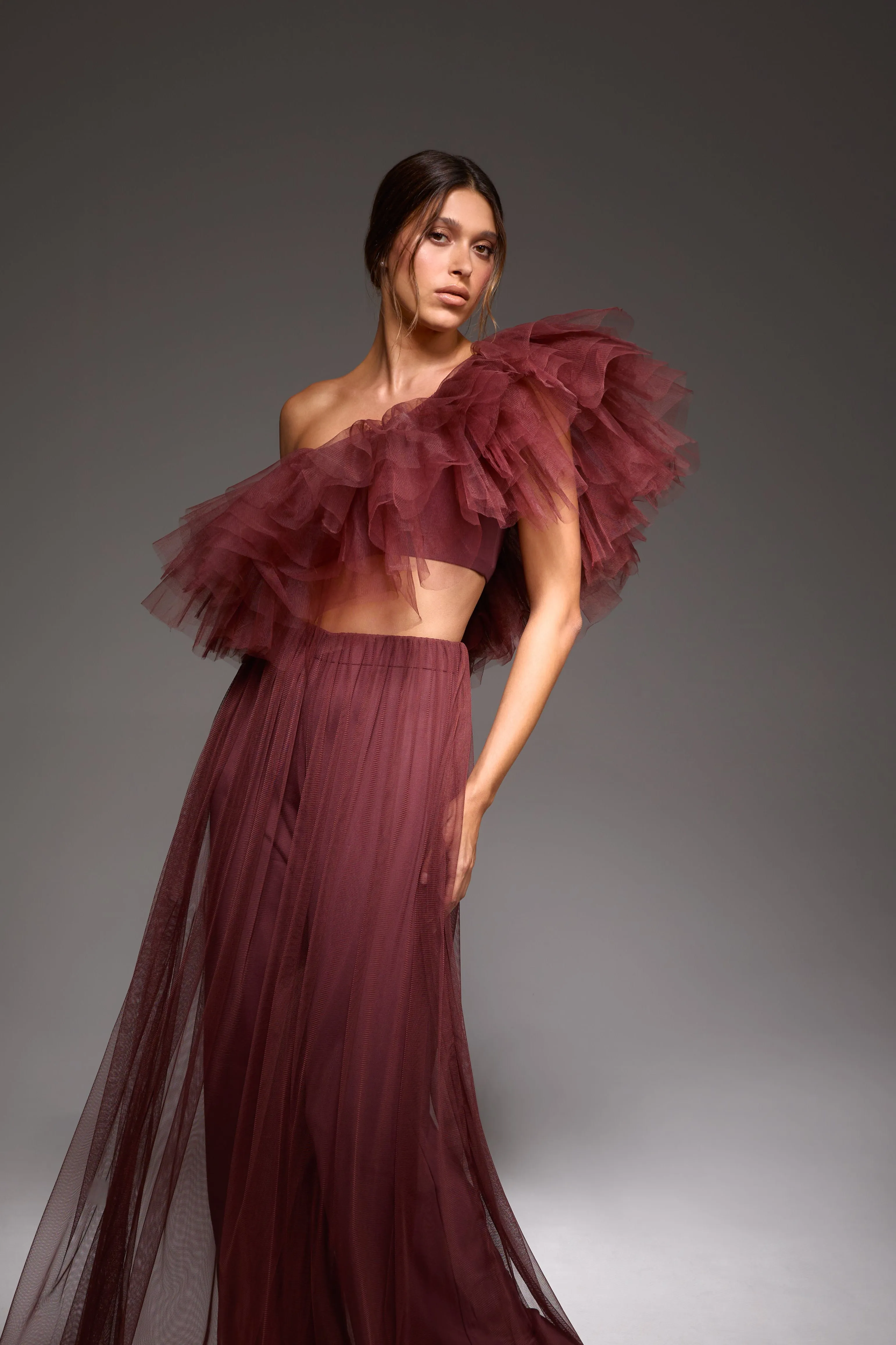 Beamina Maroon Tulle Pants