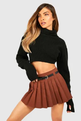 Belted Pleated Mini Skirt