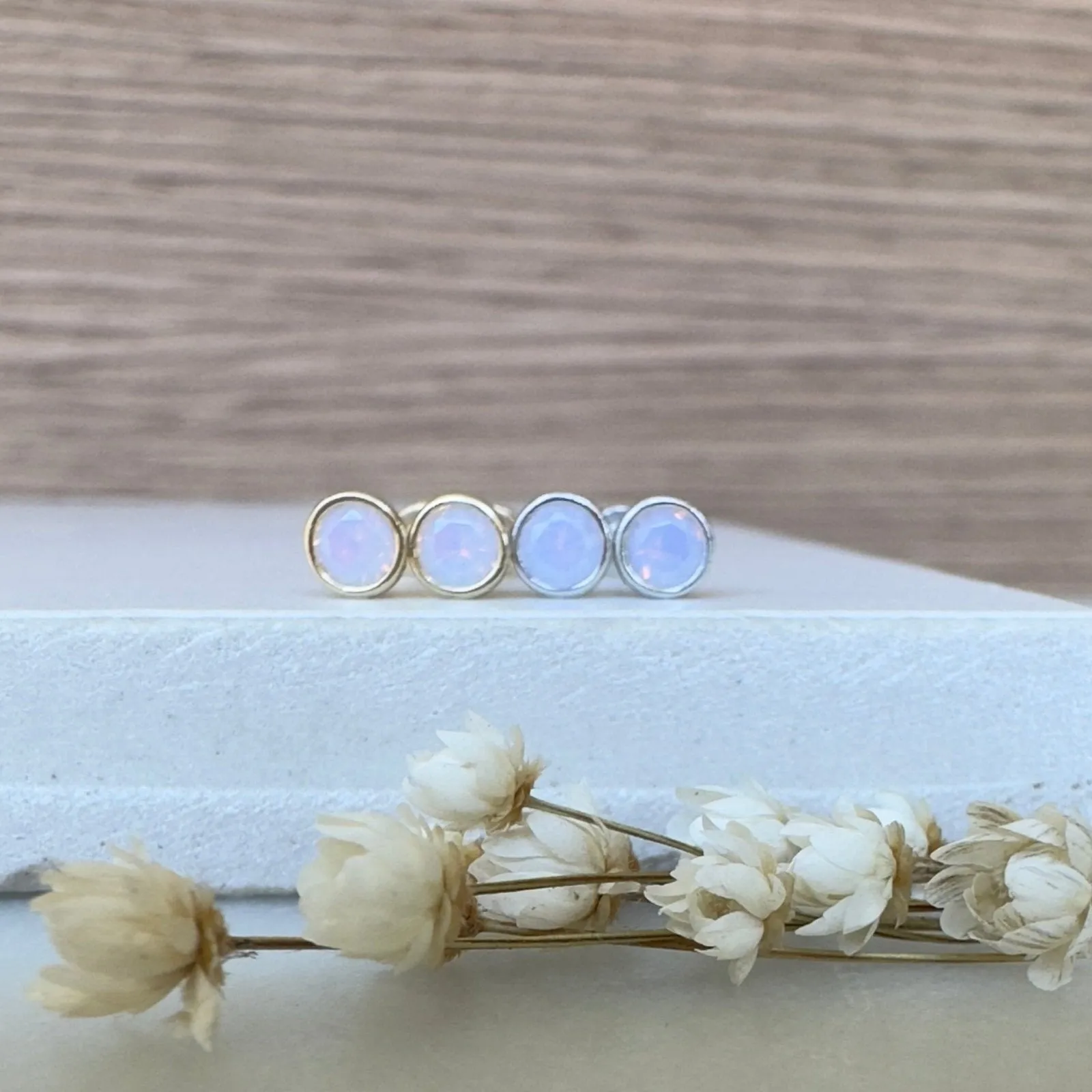 Bezel Set Pink Opal Flat Back Stud