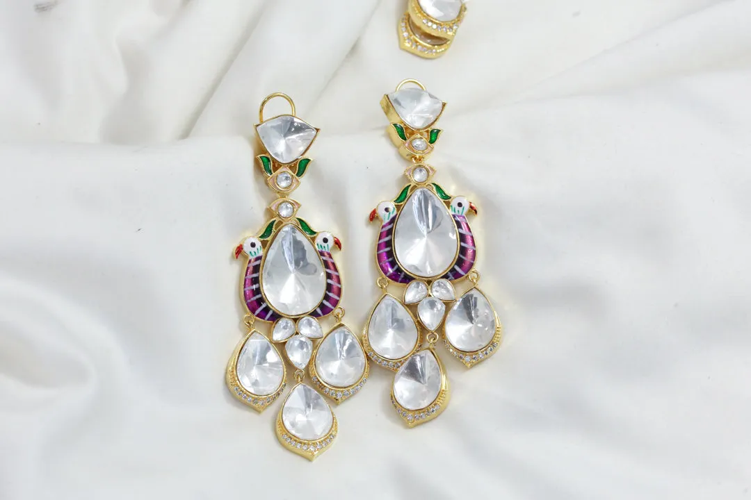 Big Kundan Polki Enamel Earrings -Purple