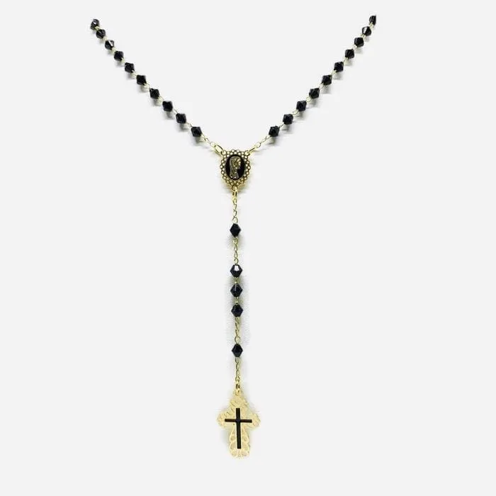 Black 2mm beads gold tone rosary 18kts of gold plated